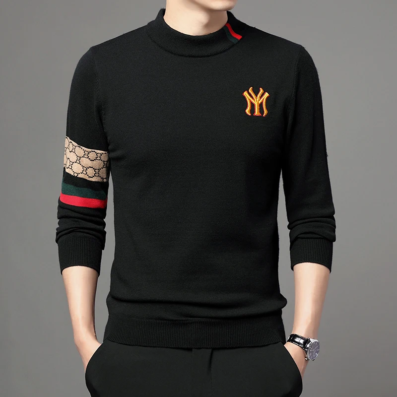 Fashion New 2023 Autumn Winter Casual Embroidery Knitted Sweaters Pullovers Designer O-neck Warm Jumper Men Clothing Ropa Hombre