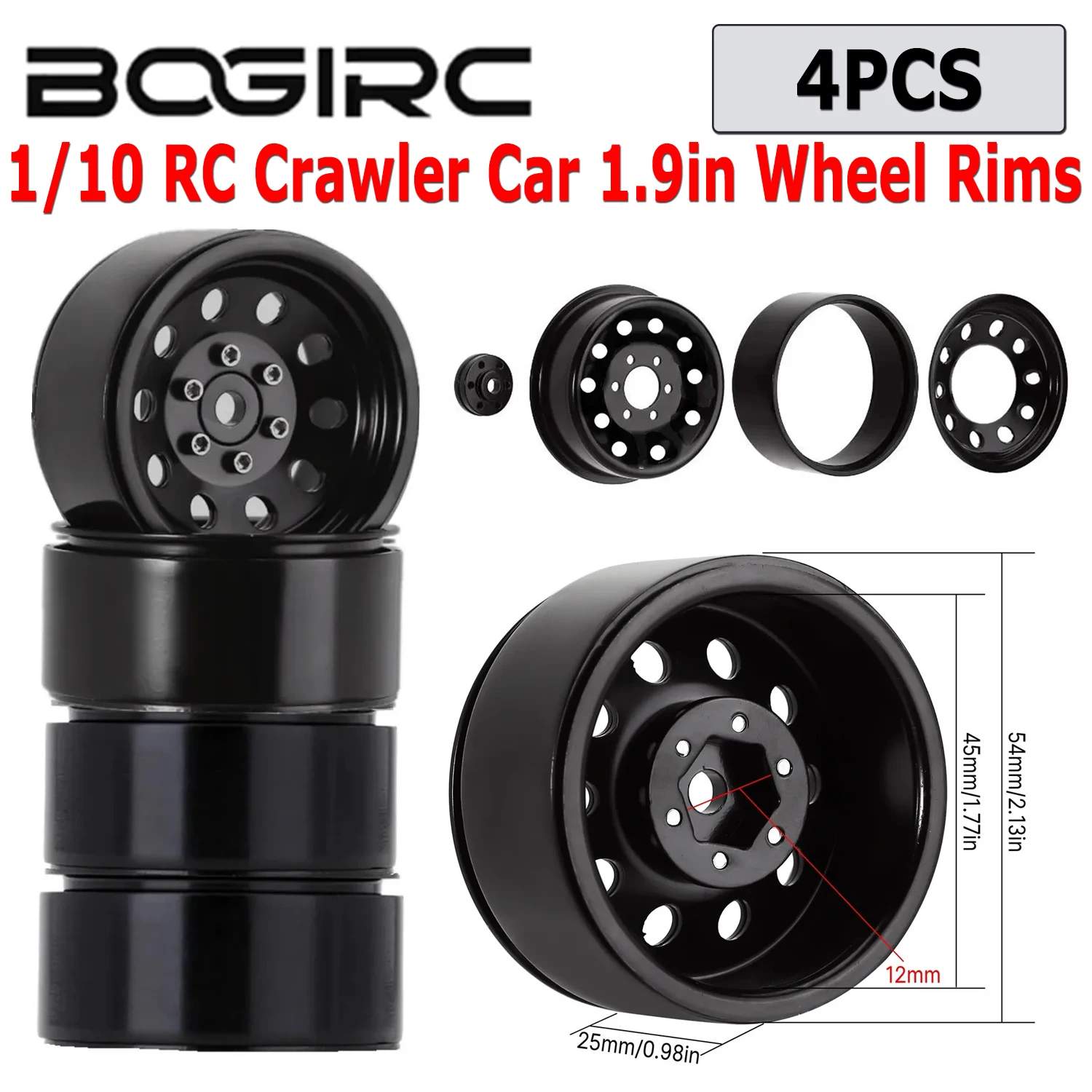 BOGIRC 4 Stück CNC Aluminiumlegierung 1,9 Beadlock-Felgen für 1/10 RC Crawler Auto Axial SCX10 90046 AXI03007 TRX4 VS4-10 Redcat Gen8