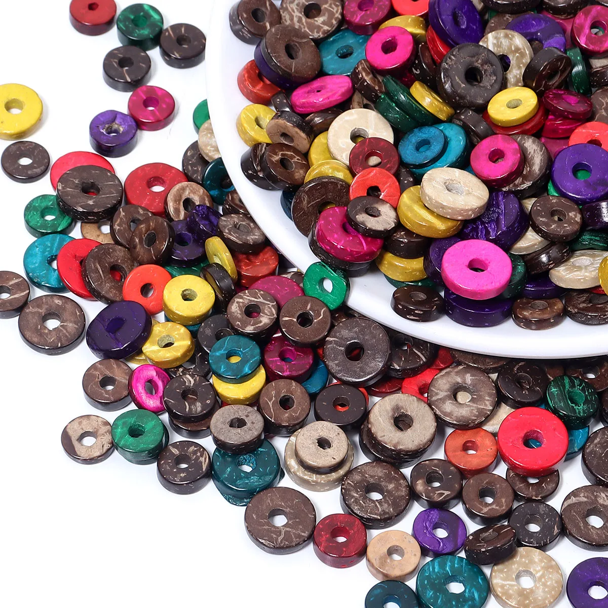 100pcs/lot Flat Round Wooden Spacer Beads Multicolor Round Button Bead Wood Loose Beads For DIY Jewelry Making Bracelet Necklace