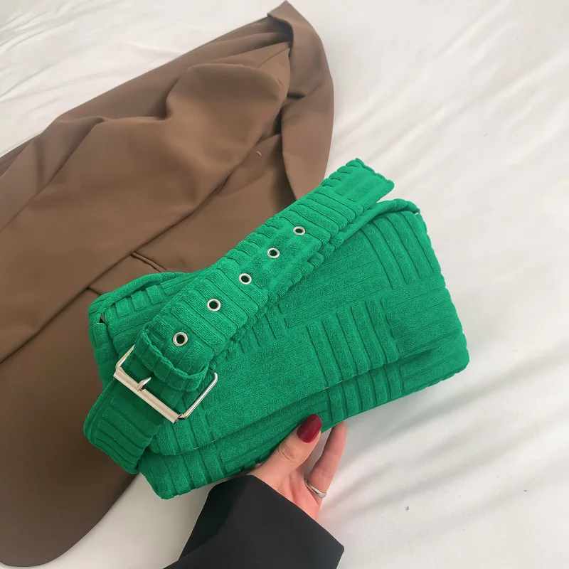 

​​2025 Spring Flannel Crossbody Bag Casual Soft Square Purse for Women Trendy Minimalist Shoulder Bag Plush Textured​