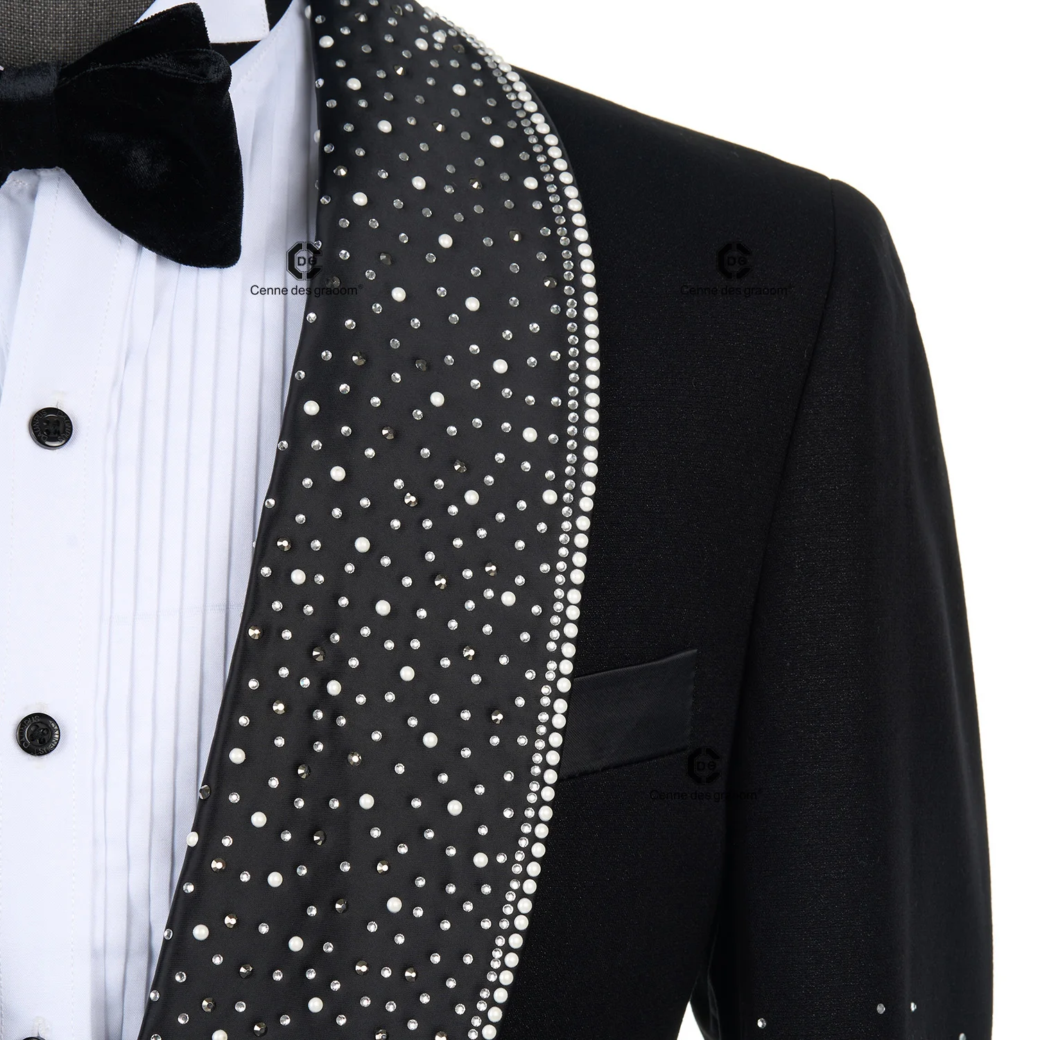 Cenne Des Graoom 2025 New Elegant Luxury Men Suits Jewelry Ornament Shining Tuxedo Slim Fit with Oversized Shawl Lapel for Party