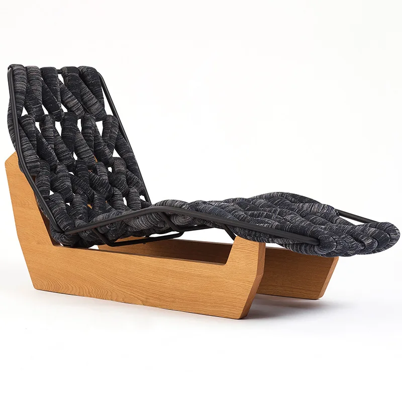 

Outdoor courtyard sofa chair Solid wood teak lazy rattan waterproof sunscreen bed B & B hotel balcony