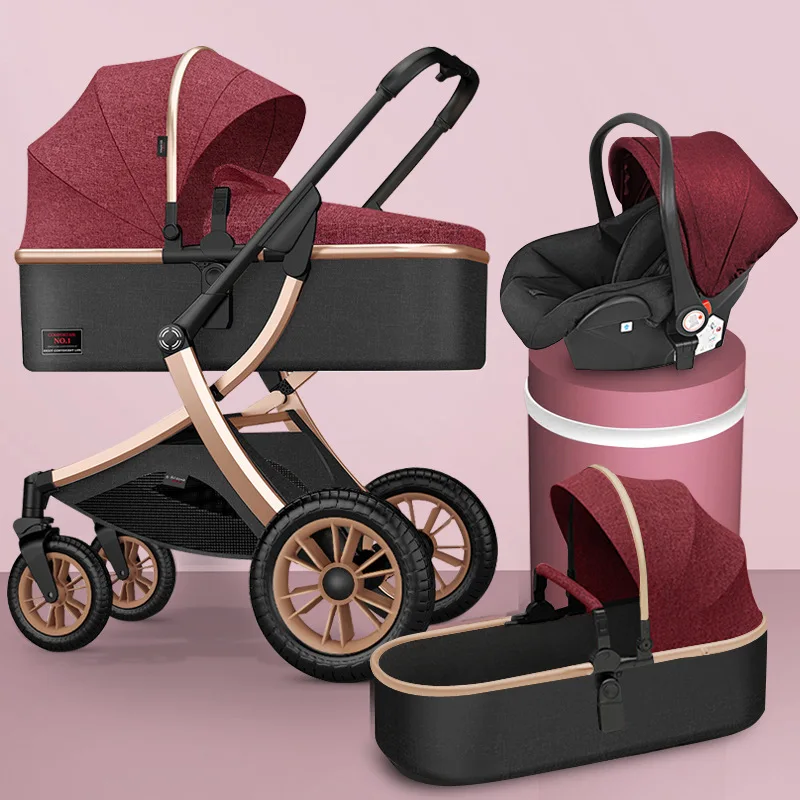 Passeggino di lusso 3 in 1 Carrello di design X Carrozzina da viaggio portatile Carrozzina pieghevole Telaio in alluminio Auto ad alto paesaggio per neonato