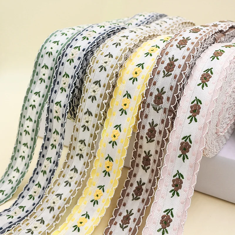 20 YARD 25MM  6 Colors 2022 Available Retro Korean Small Flower Clothing Accessories Embroidered Ribbon HANDMADE Hair Lace