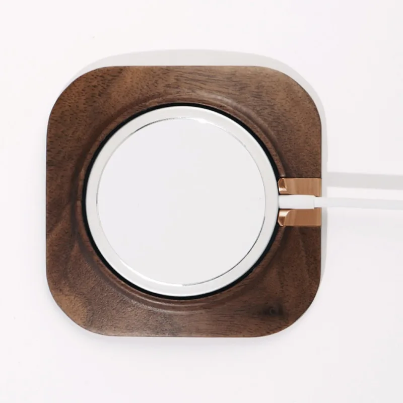Newest Walnut Wood Magnetic Desk Phone Charger Stand Holder for Magsafe Fixed Holder IPhone Fast Wireless Charging Desktop Dock