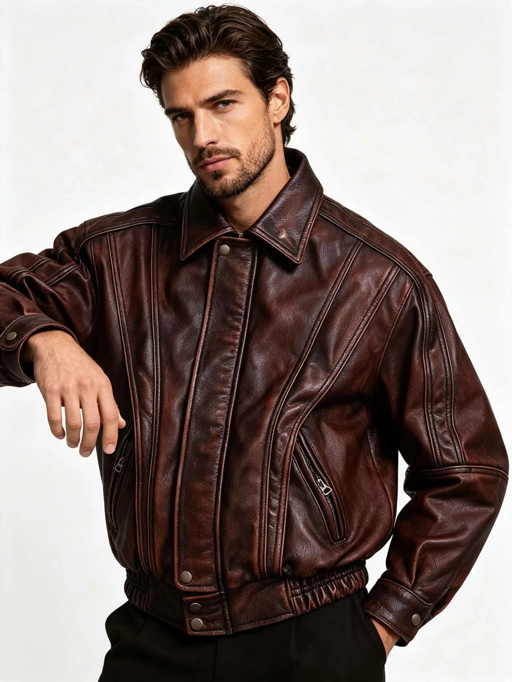Bomber Jacket Men - Veste vintage pour homme en cuir