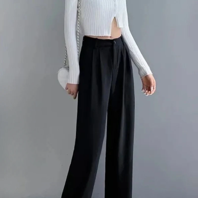 Clothing Tailoring Work White Women\'s Pants Office Trousers For Woman Straight Leg Buttons Black G With Youthful Emo Slacks 90s