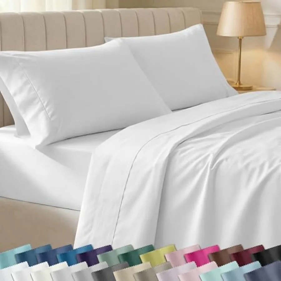 

Комплект постельного белья из 100% хлопка, 400 ТС, сатиновое переплетение, с глубокими карманами, длинноволокнистый хлопок, лауреат премии Good Housekeeping, шелковистый эффект