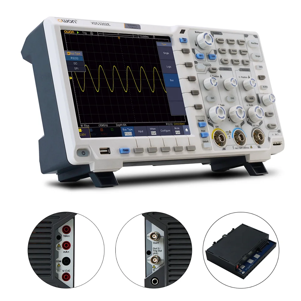 Owon XDS3202E 8 bits Osiloscopio Digital Oscilloscope 1GS/s 200MHz 2CH+1(external) 40M Record Length Multimeter Oscilloscope