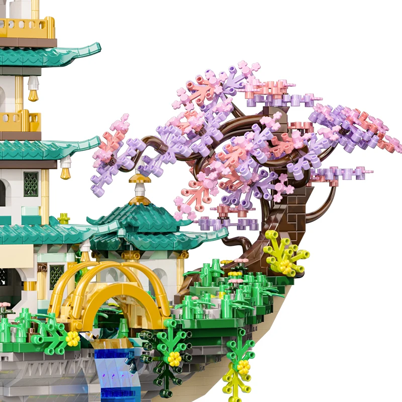 OUZEY 4288+PCS Magical Moon Palace Building Blocks, Light Up Toad Palace & Flower Waterfall, Romantic Chinese Model Display Gift