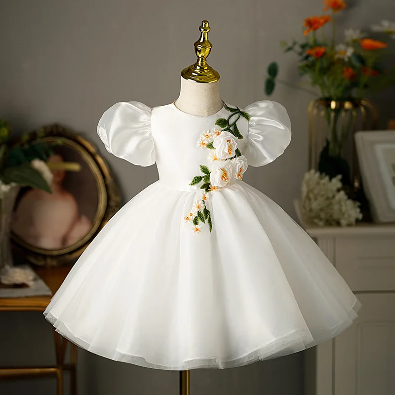 Elegant White Flower Girl Dress 1St Birthday Dress for Toddler 2023 Formal Luxury Christening 1st Communion Ball Gown Dress 1-14