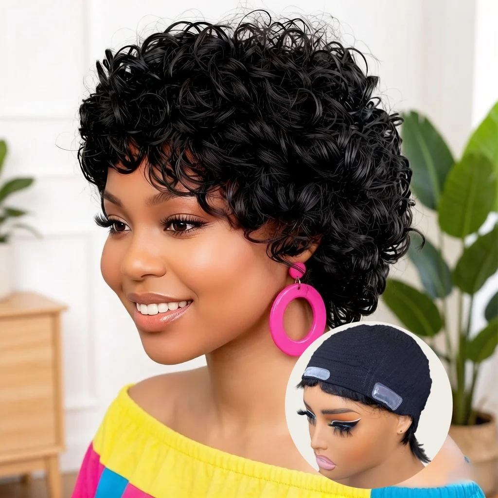 

8-дюймовый парик из натуральных волос с глубокими волнами, новый, из необработанных волос Remy, короткий кудрявый парик для женщин, полностью машинной работы, с предварительно выщипанными натуральными прядями.