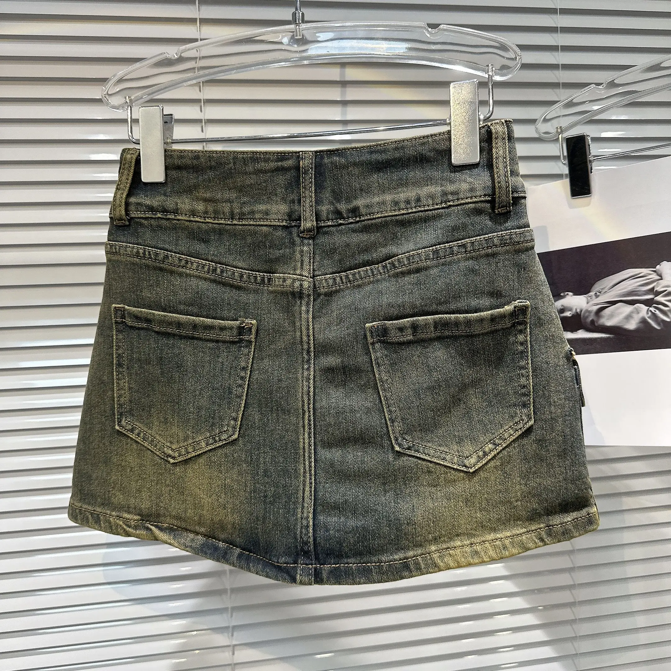 2023 Herbst neue heiße Mädchen Retro Wash Anti-Exposition Jeans Shorts Rock Damen High Street Denim Röcke Scheide A- Line Minirock