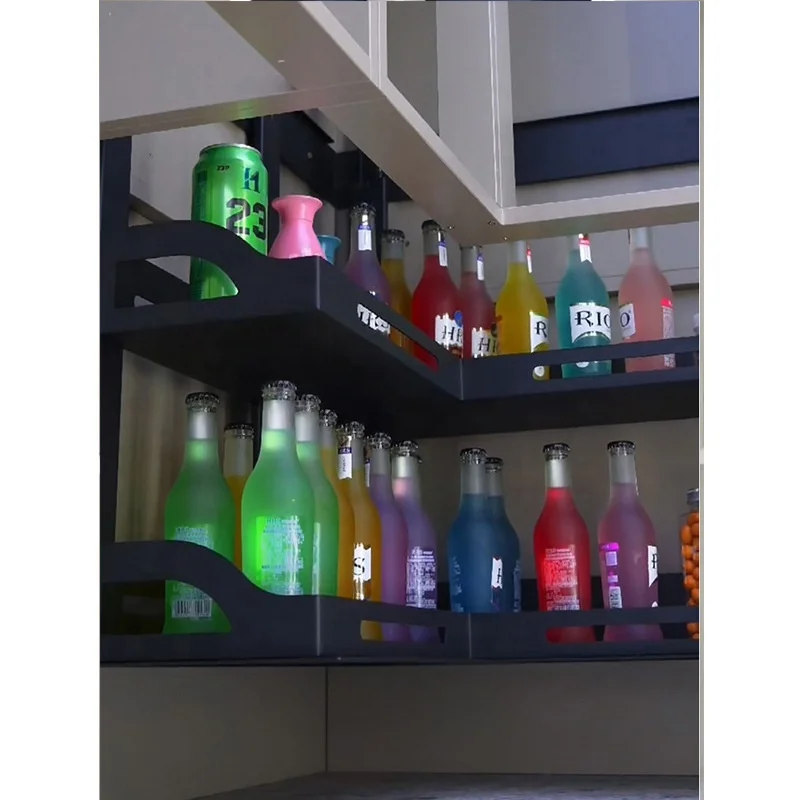 خزانة رفع كهربائية سلة قابلة للسحب على شكل درج سلة توابل قابلة للسحب خزانة تخزين بطبقة مزدوجة مخفية #6