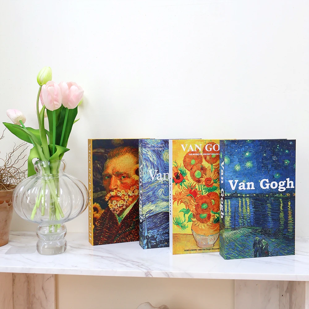 Beautifully Oil Painting Style Luxury Decoration Books Monet Van Gogh Paintings Fake Book Hotel Coffee Table Decor Prop Book