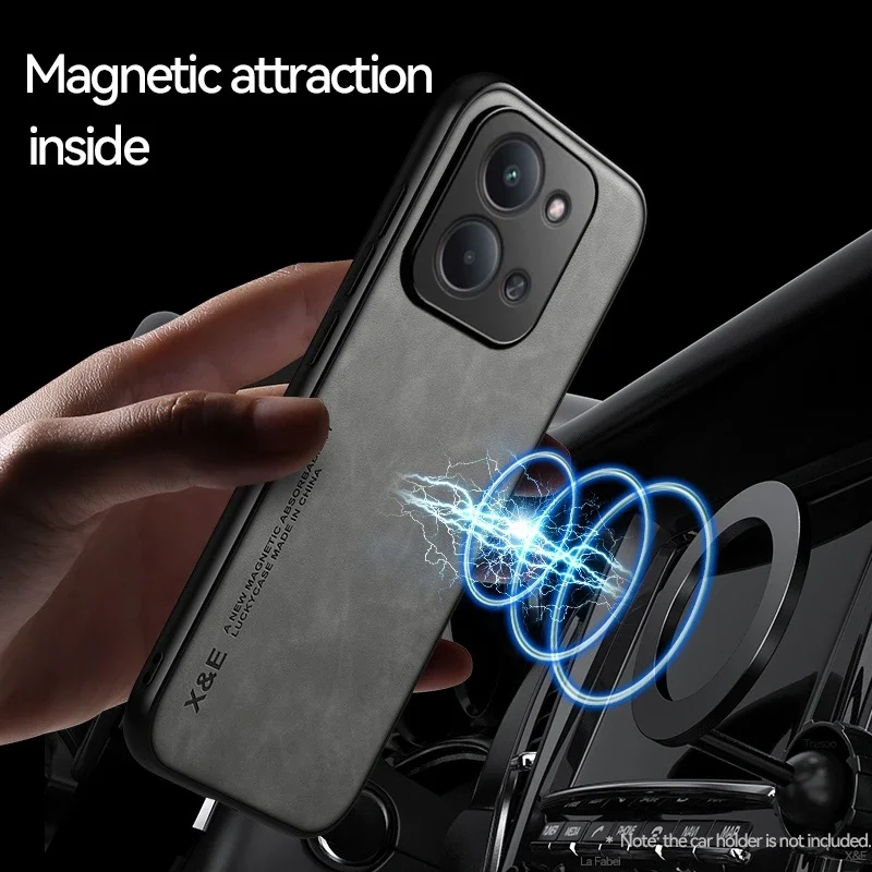 حافظة ناعمة من جلد الغنم الفاخر لهاتف Redmi 15 15C A5 4G غطاء حامل مغناطيسي مع لوحة معدنية Redmi Note 15 14 13 Pro Plus