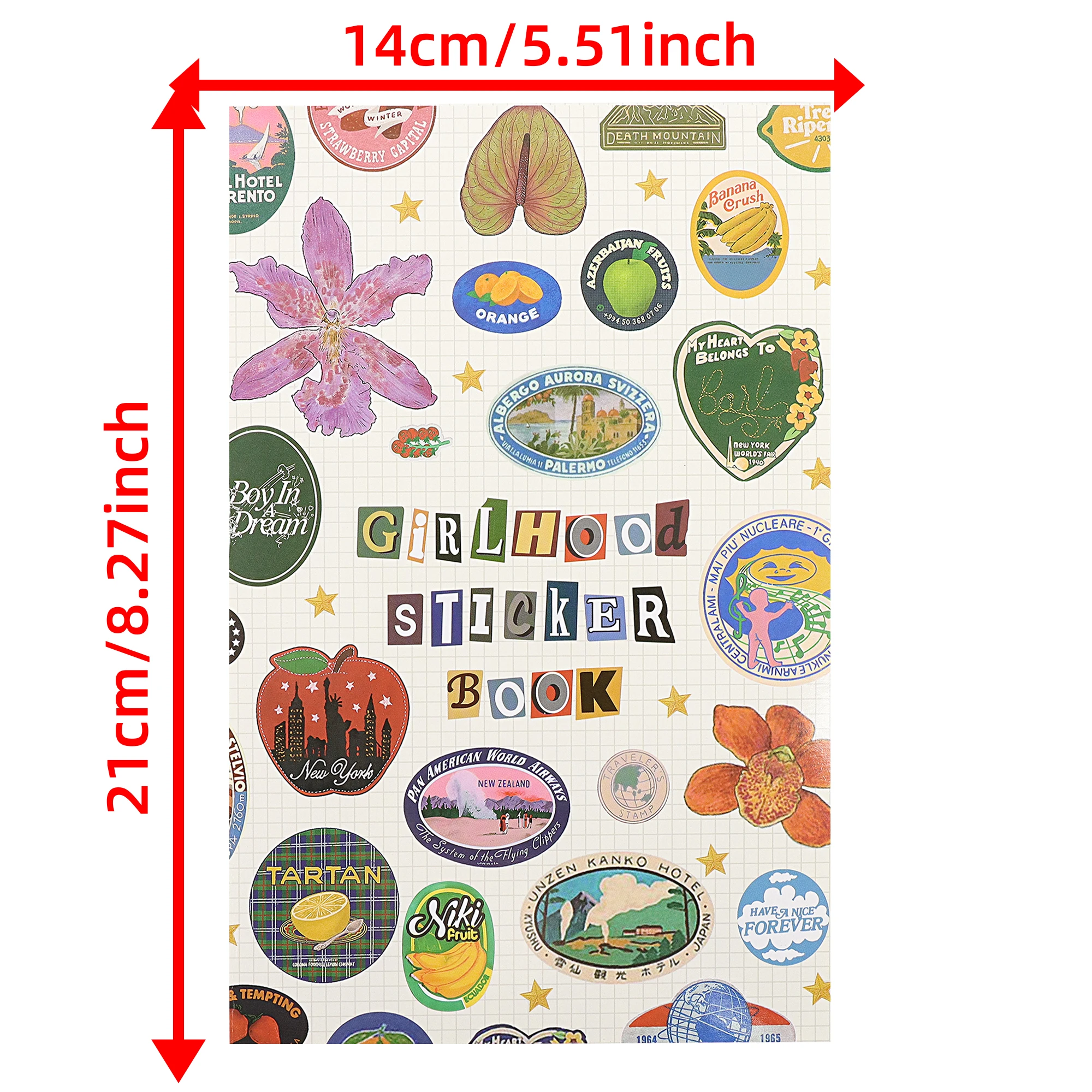 Girlhood Aesthetic Sticker Book, Vintage Retro Journal Stickers, Cute Scrapbooking Supplies for Journaling, Planner Decoration D