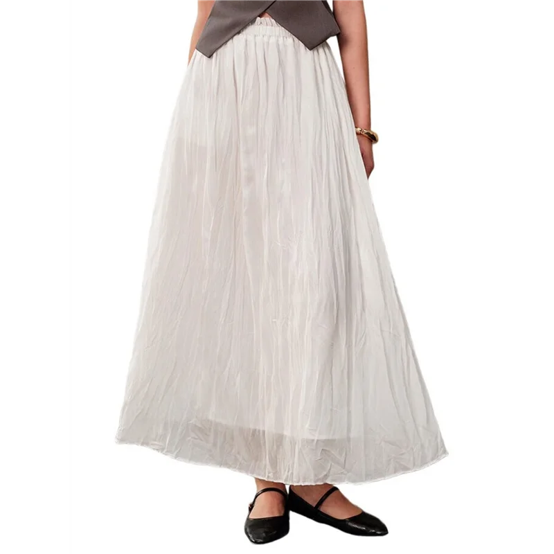 

CYL-Women's Elastic Waist A-Line Pleated Casual Long Skirt Elegant Long Skirt