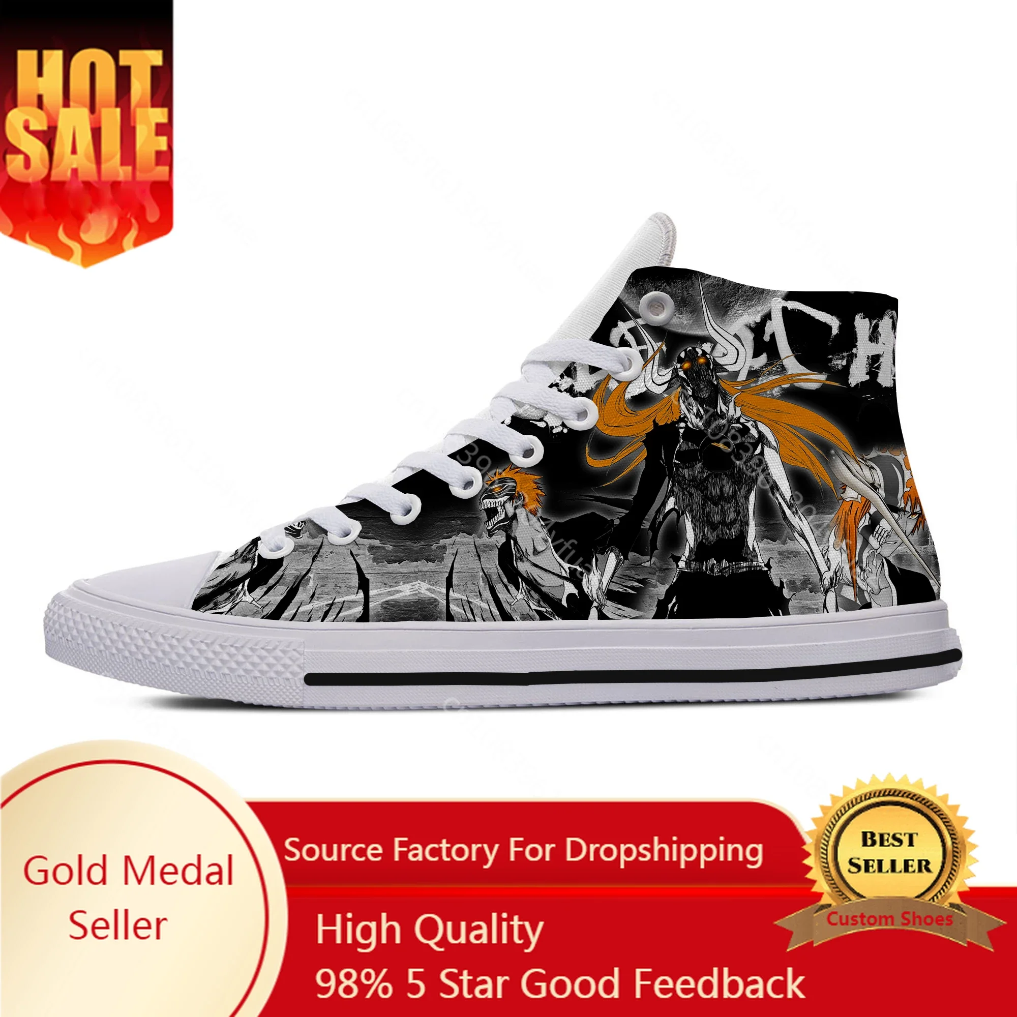

Hot Fashion Funny Summer Sneakers Handiness Casual Shoes Cartoon Men Women Anime Bleach Kurosaki Ichigo High Top Board Shoes