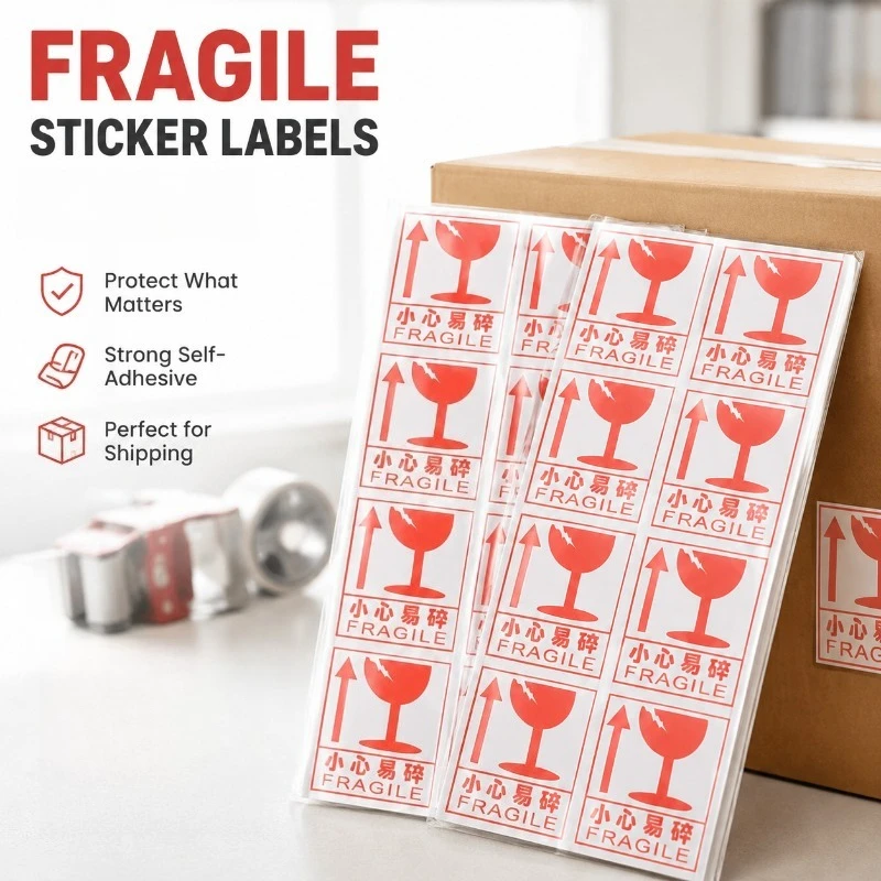 Autocollant d'avertissement fragile en anglais, autocollant de précaution fragile auto-adhésif, étiquette d'alerte pour la logistique et l'expédition, décalcomanie de sécurité pour colis