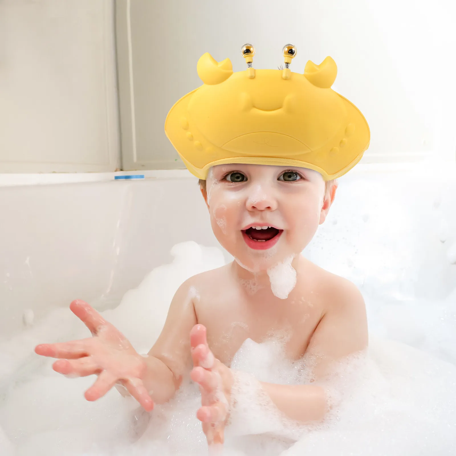 

Baby Bath Hat Adjustable Crab Shape Shampoo Shower Cap for Kids Toddlers Hair Washing Shield Baby Head Protector Bath Visor