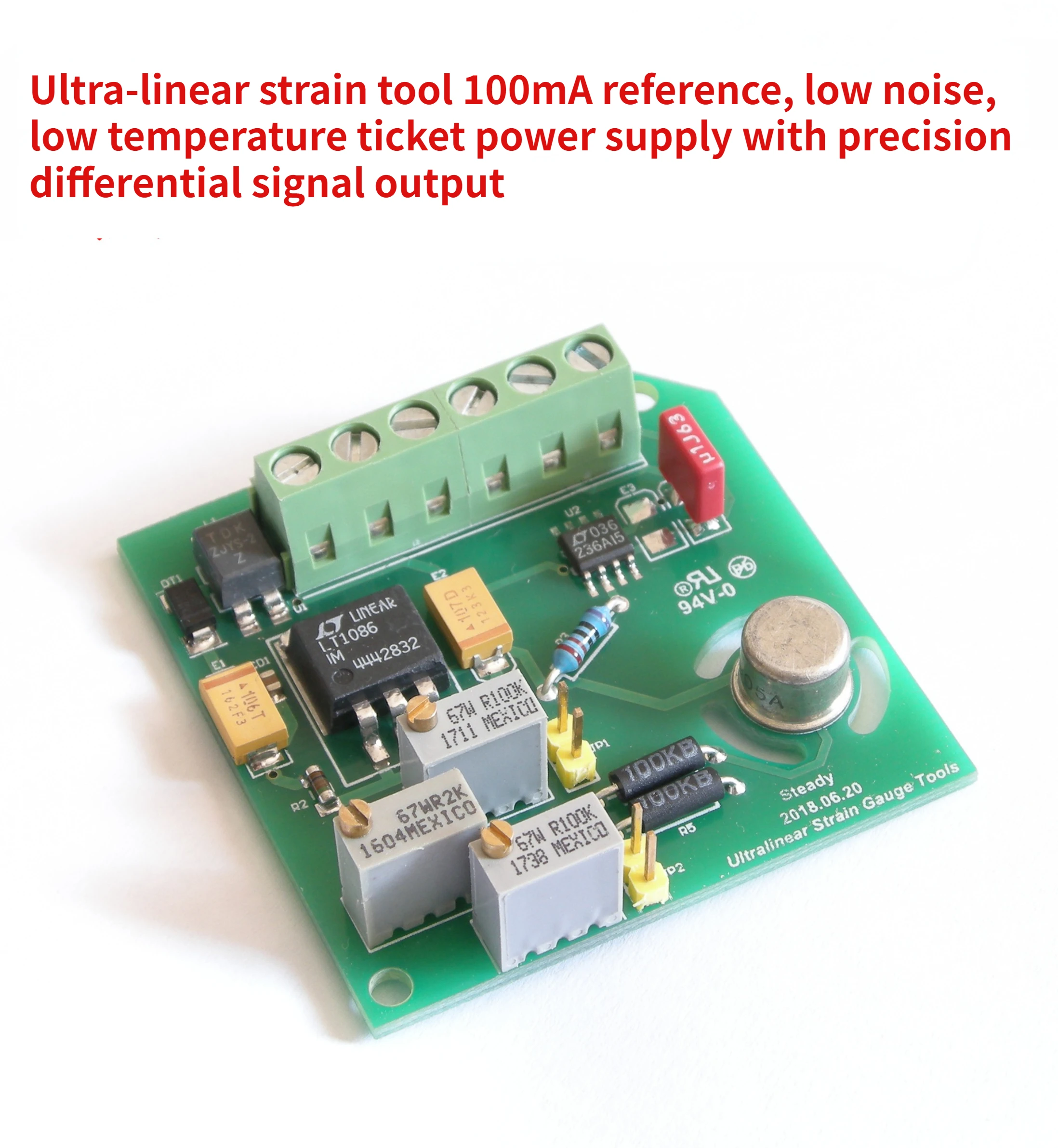 Super Linear Strain Gauge Tool 100ma Reference Low Noise Low Temperature Power Supply with Precision Differential Signal Output