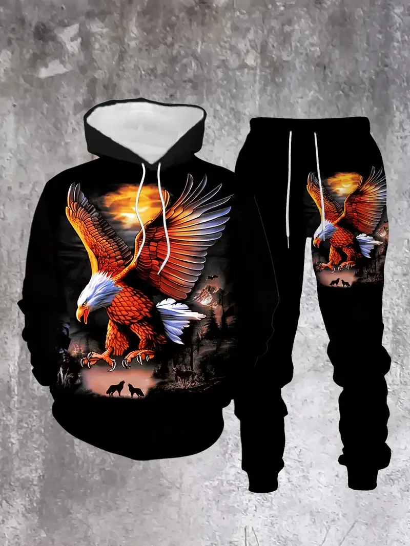 

Autumn and Winter Men Hoodie Set Men Sport and Leisure Hoodie Set Eagle Print Pattern Set Quick Drying and Breathable Hoodie Set