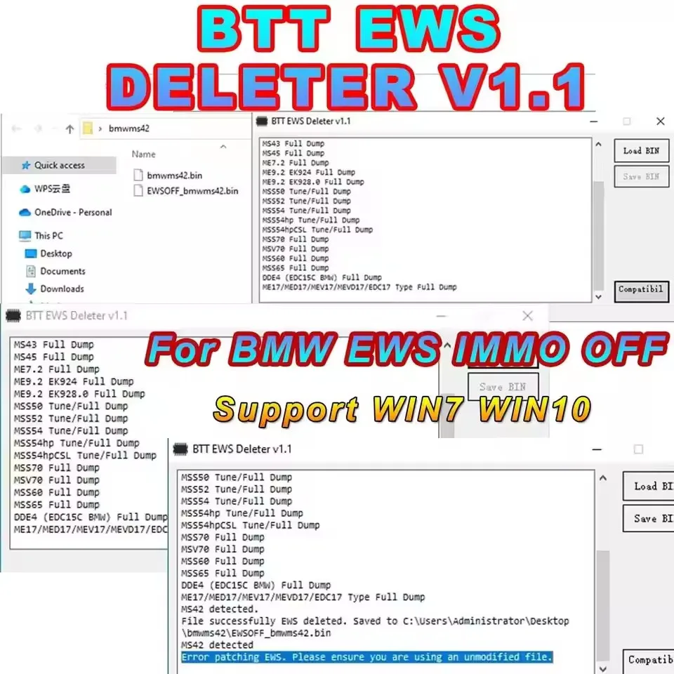 

BTT EWS Deleter V1.1+ Enigma Patcher v1.3: Легкое отключение IMMO, поддержка MS41-45, ME7.2, ME9.2, MSS54, ME17/MED17/MEV17/MEVD17/EDC17