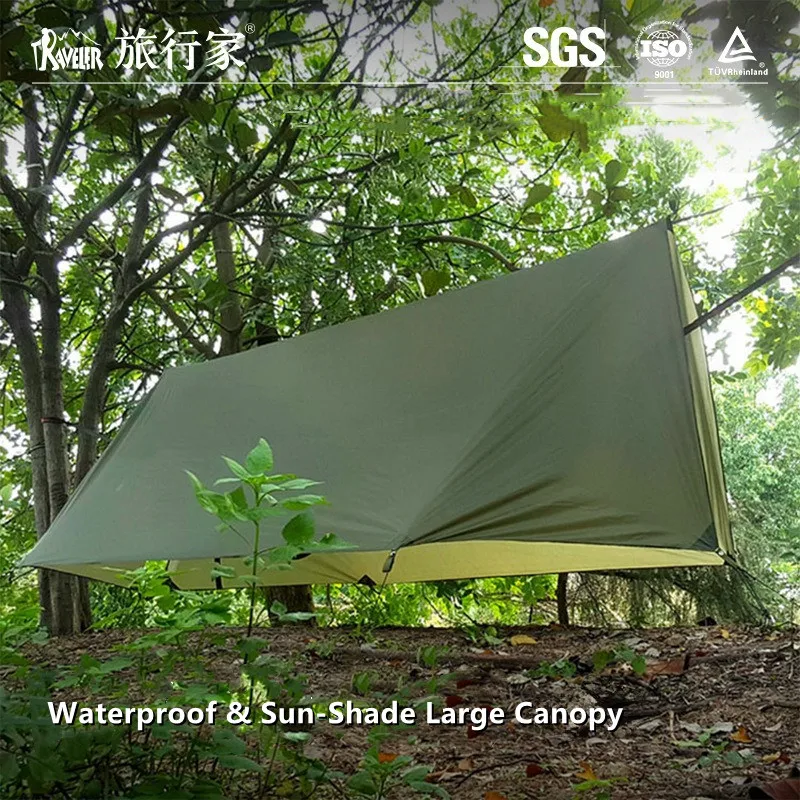 

210D Polyester PU Waterproof 2000mm Camping Tarp, 4.1x2.9m All-in-One Shelter, Rain Fly, Survival Tent, Waterproof Canopy