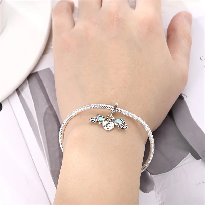 925 Sterling Silver Best Sisters Charms Pendant Fit Original Bracelet DIY Women Birthday Jewelry Gift