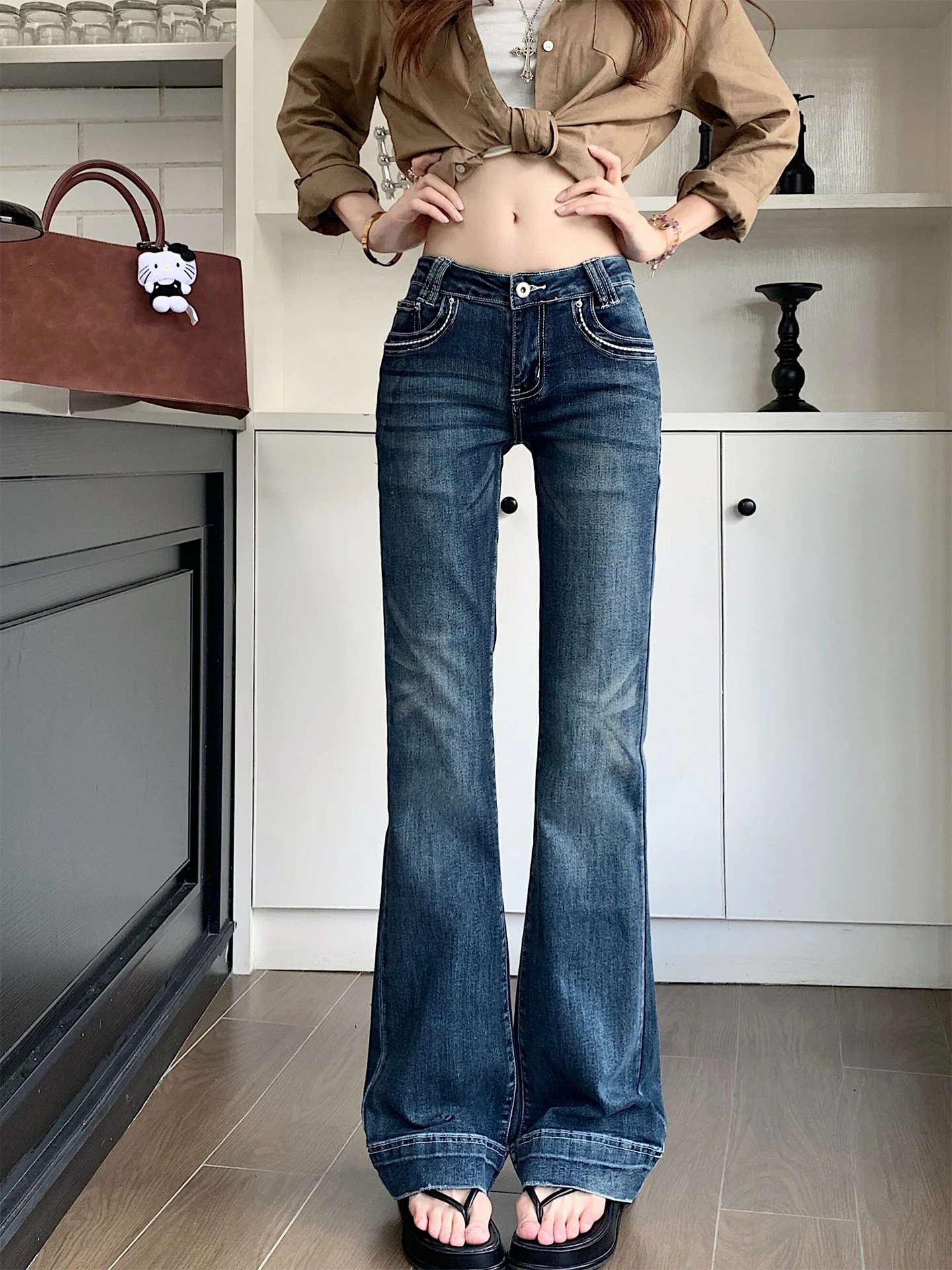 

American Style Skinny Jeans Women's Low Waist Small Size Vintage Washed Slimming Blue Denim Spring Summer New Arrival