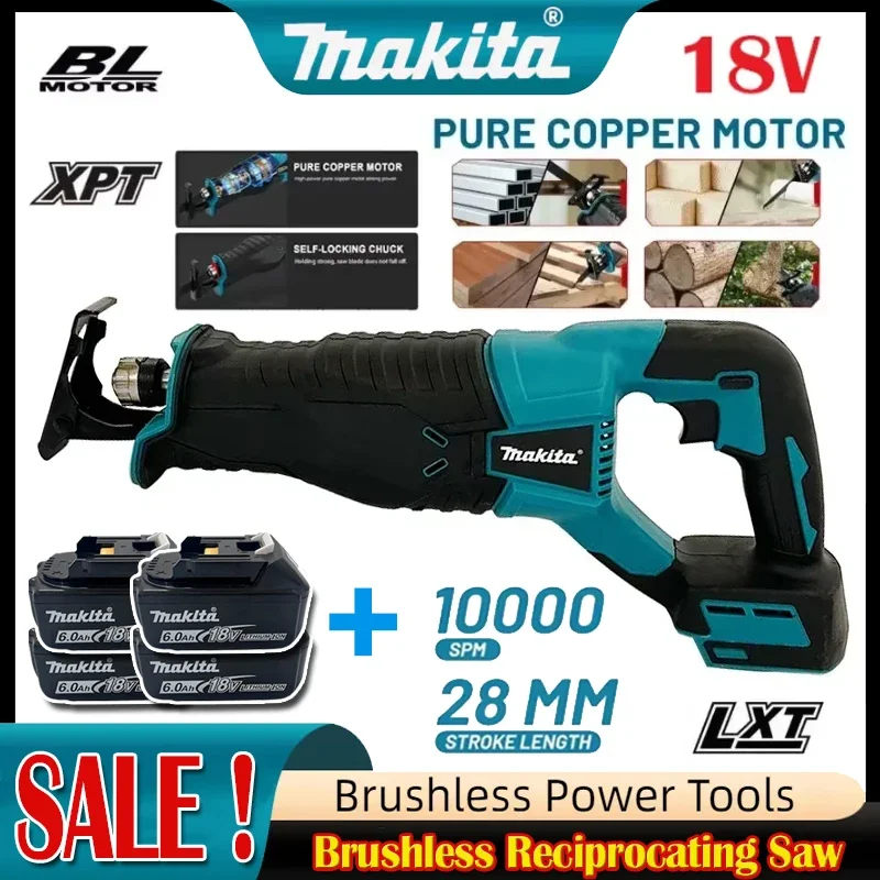 

Аккумуляторная сабельная пила Makita 2026 с бесщеточным двигателем, портативный электроинструмент с 4 пильными полотнами для аккумулятора 18В