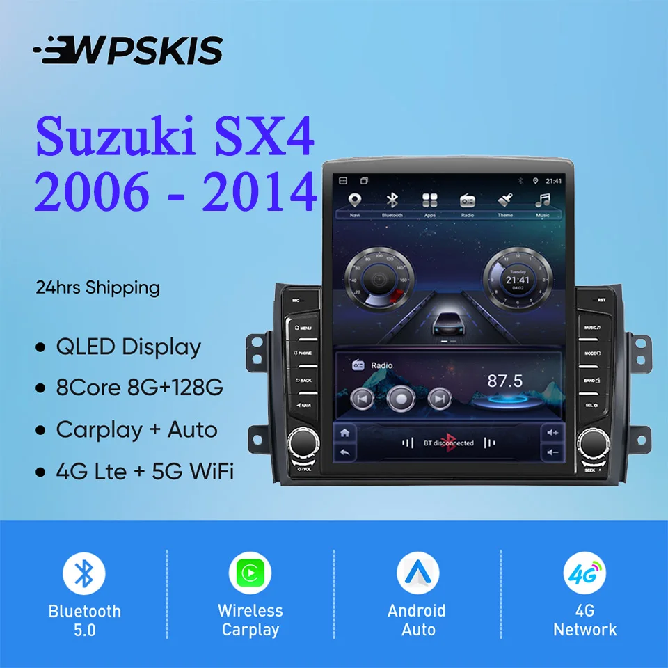 Para Suzuki SX4 2006 2008 2010 2012 2014 Android 14 8G + 128G DVD de coche GPS Navi Monitor Auto Radio estéreo unidad principal grabadora de cinta BT