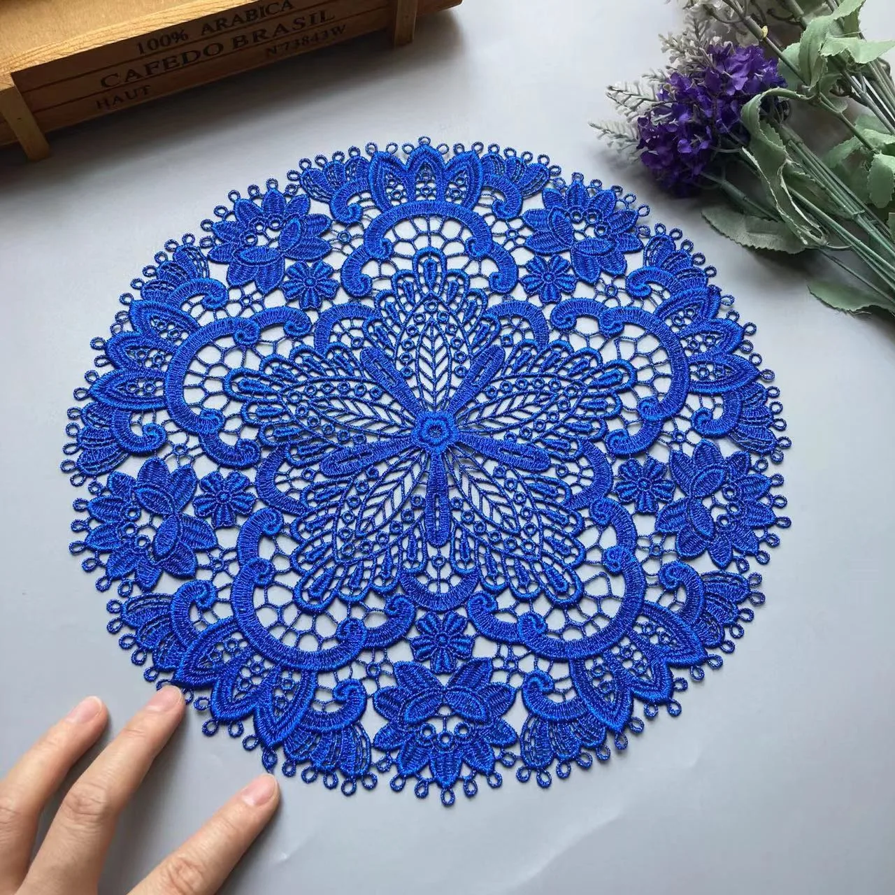 

2 pcs Royal Blue Hollow Rose Embroidered Flower Mesh Lace Ribbon Applique Trims for Covers Curtain Home Textiles Sewing Fabric