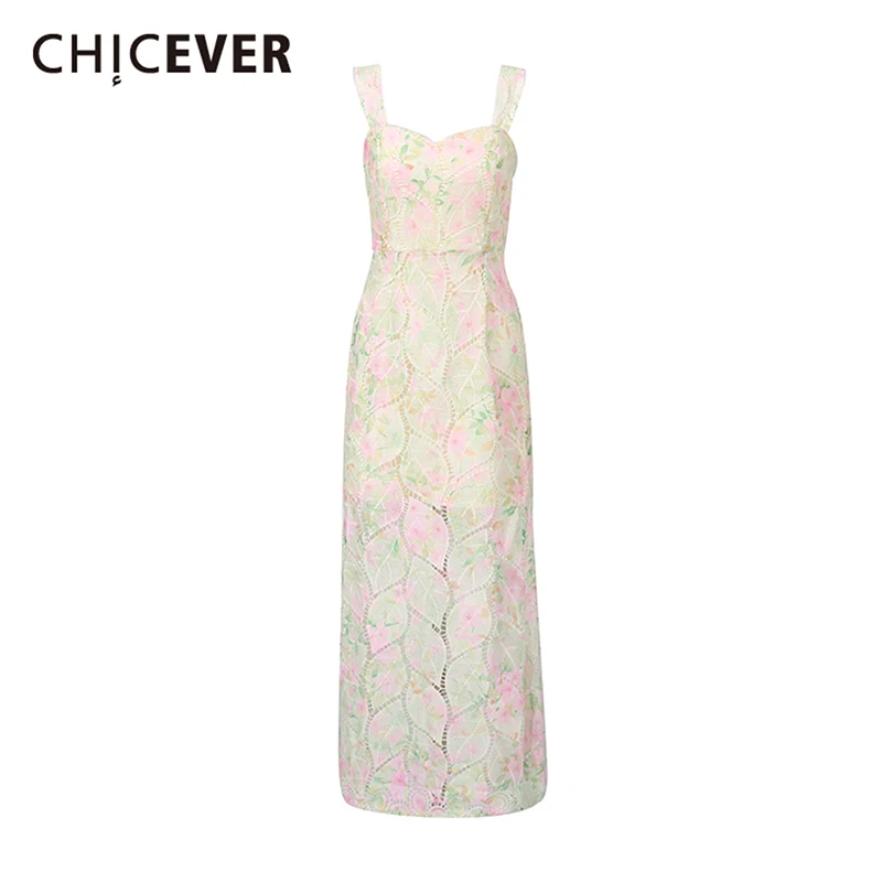 

CHICEVER Hit Clor Spliced Hollow Out Dress Female Sweetheart Neck Sleeveless Slimming Basics Women's Dresses Summer New Fashion