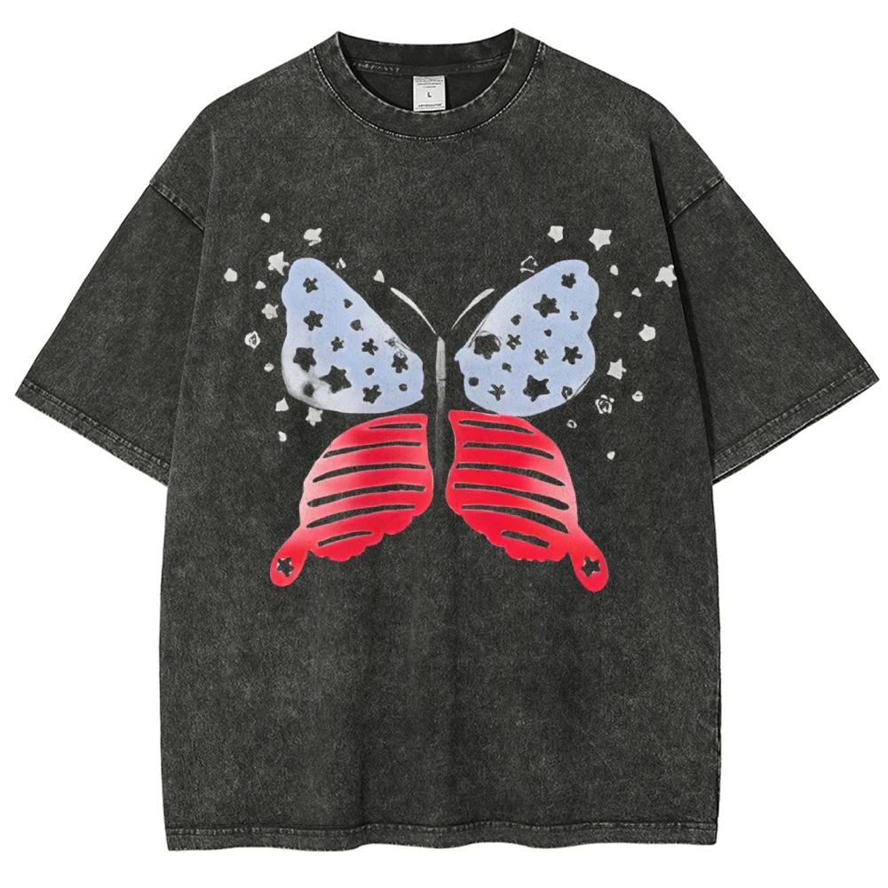 O-Neck Short Sleeve Graphic T Shirts Women Men Unisex Streetwear Vintage Washed Oversized Tee Y2k Clothes 2025 Summer T Shirt