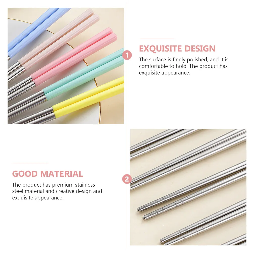 5Pairs Stainless Steel Chopsticks Elegant Non-Slip Kitchen Chopsticks Household Dinning Restaurant Tableware Kitchen Tableware