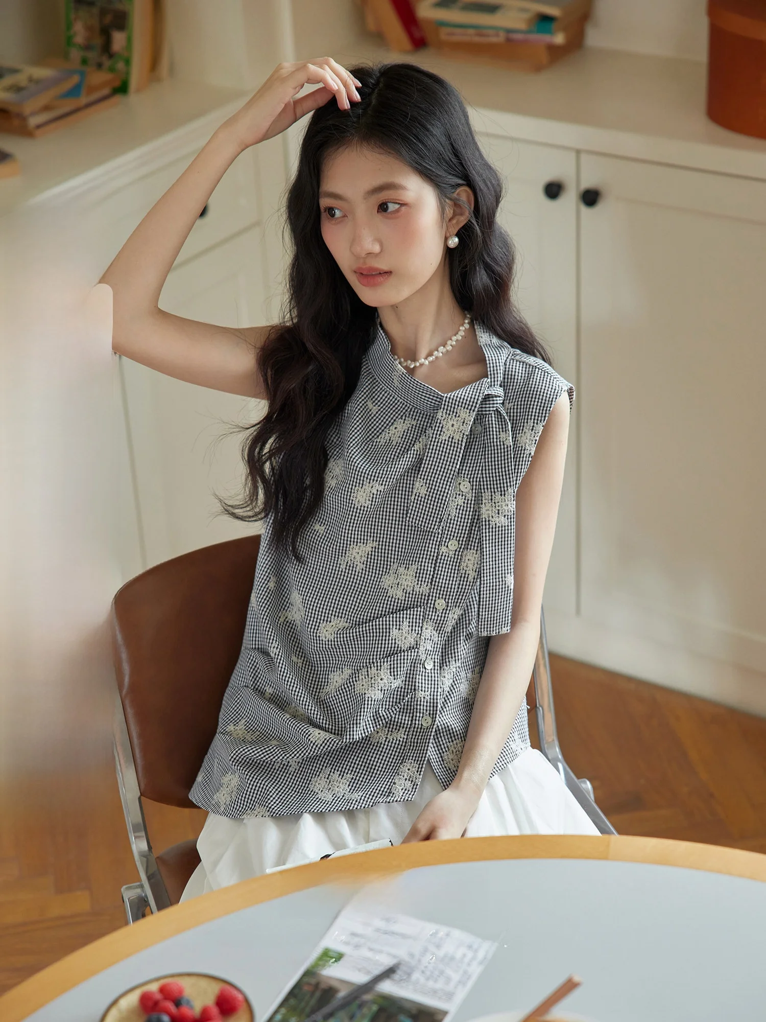 

ORWhite Винтажный топ с вышивкой и поясом, женский, приталенный, прямого кроя, из смесового полиэстера и хлопка, летний