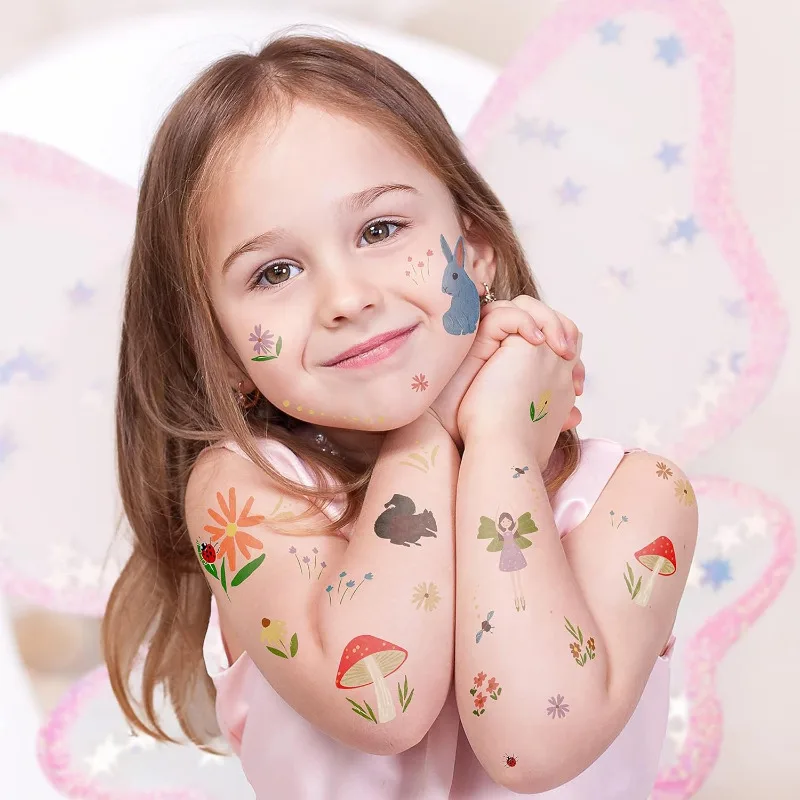 108pcs Woodland Pastel Fairy Temporary Tattoo Stickers for Girls Enchanted Forest Birthday Garden Faries Tea Parties Decorations