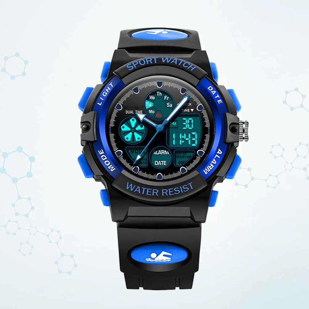 Digital Watch 30m Waterproof LED Alarm Calendar Stopwatch Wristwatch for Black Blue Watch