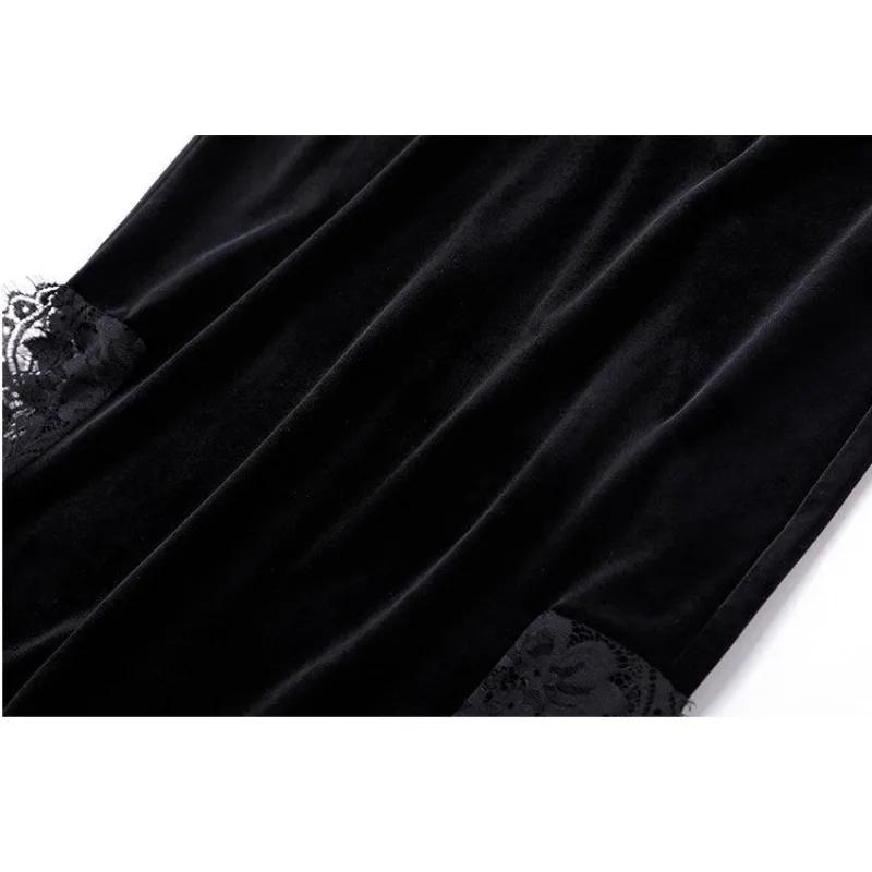 Herfst Winter Kant Goud Fluweel Hoge Taille Zijsplit Middellange Heupknuffelrok