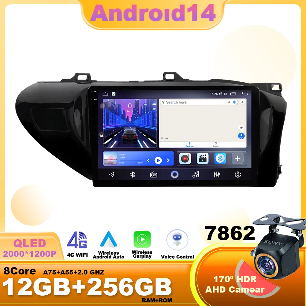 

Android 14 Toyota Hilux Pick Up AN120 2015-2020 RHD Автомобильный радиоприемник Мультимедийный видеоплеер Навигация GPS 4G WIFI Беспроводной Carplay