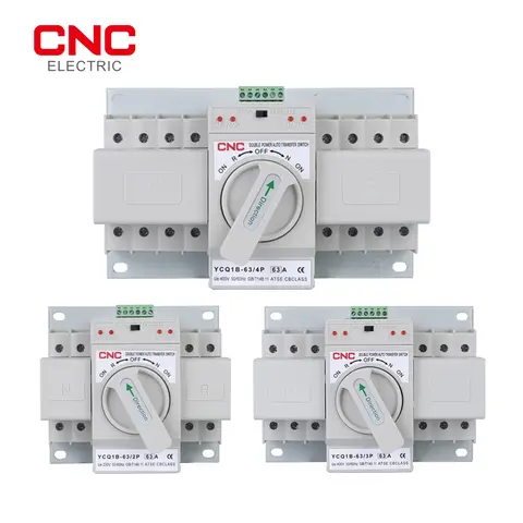 CNC Auto/Manual Switching Circuit Breakers YCQ1B-63 2P/3P/4P 63A Dual Power Automatic Transfer Switch AC230V 50/60Hz MCB
