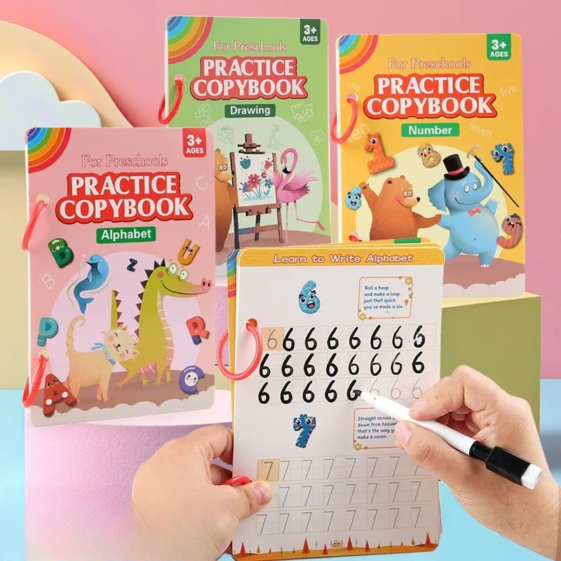 All-English Children's Hard Penmanship Practice Book with Magic Writing Exercises Montessori Drawing Education Workbook