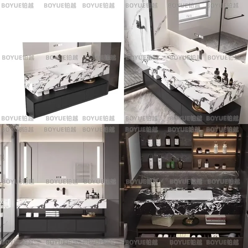 Seamless Slate Ceramic Bathroom Sink Integrated Washbasin Modern Vanity Cabinet Combo Simple Hand Washing Basin Unit