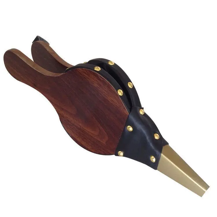 Wooden Fireplace Bellows Hand Blower with Leather and Brass Nozzle for BBQ Camping Outdoor Cooking Fire Starting Tool