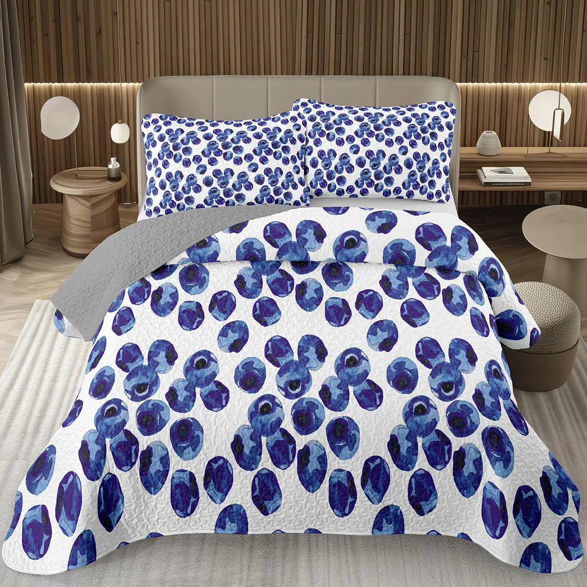 

Blueberry Bedspread King Twin Size,Hawaii Summer Tropical Fruit Coverlet Set For Boys Girls Room Decor, Reversible Bedding Quilt