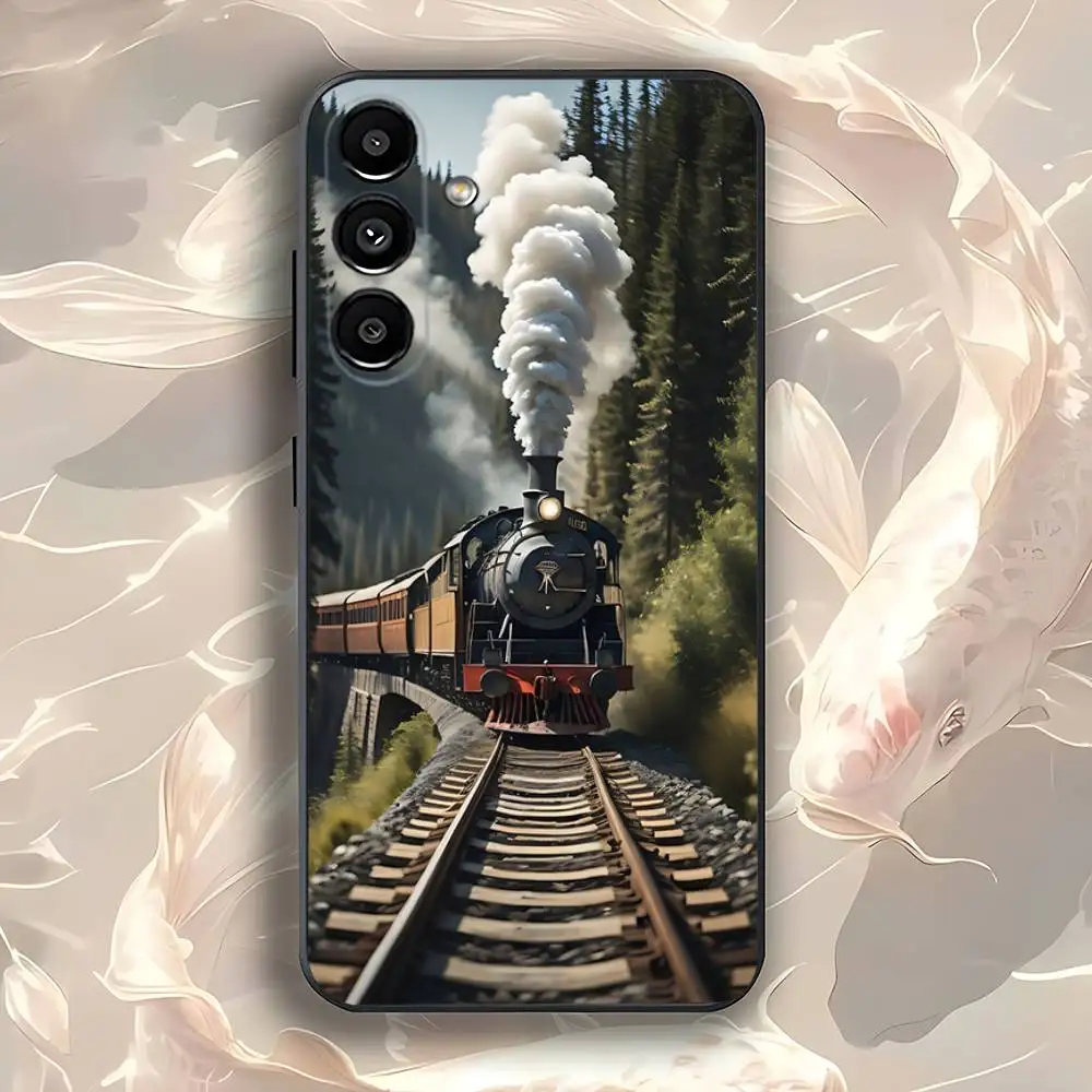 Classic Steam Train Phone Case For Samsung Galaxy A73,31,32,72,41,53,52,71,22,5G,Note,J7,8,9 Soft Black Cover