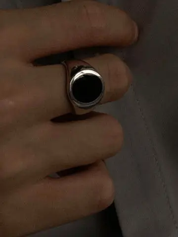 

WEIER Retro Black Gemstone Ring Unisex 925 Silver Open Ring Neutral Finger Ring Fashion Jewelry Accessory for Men And Women