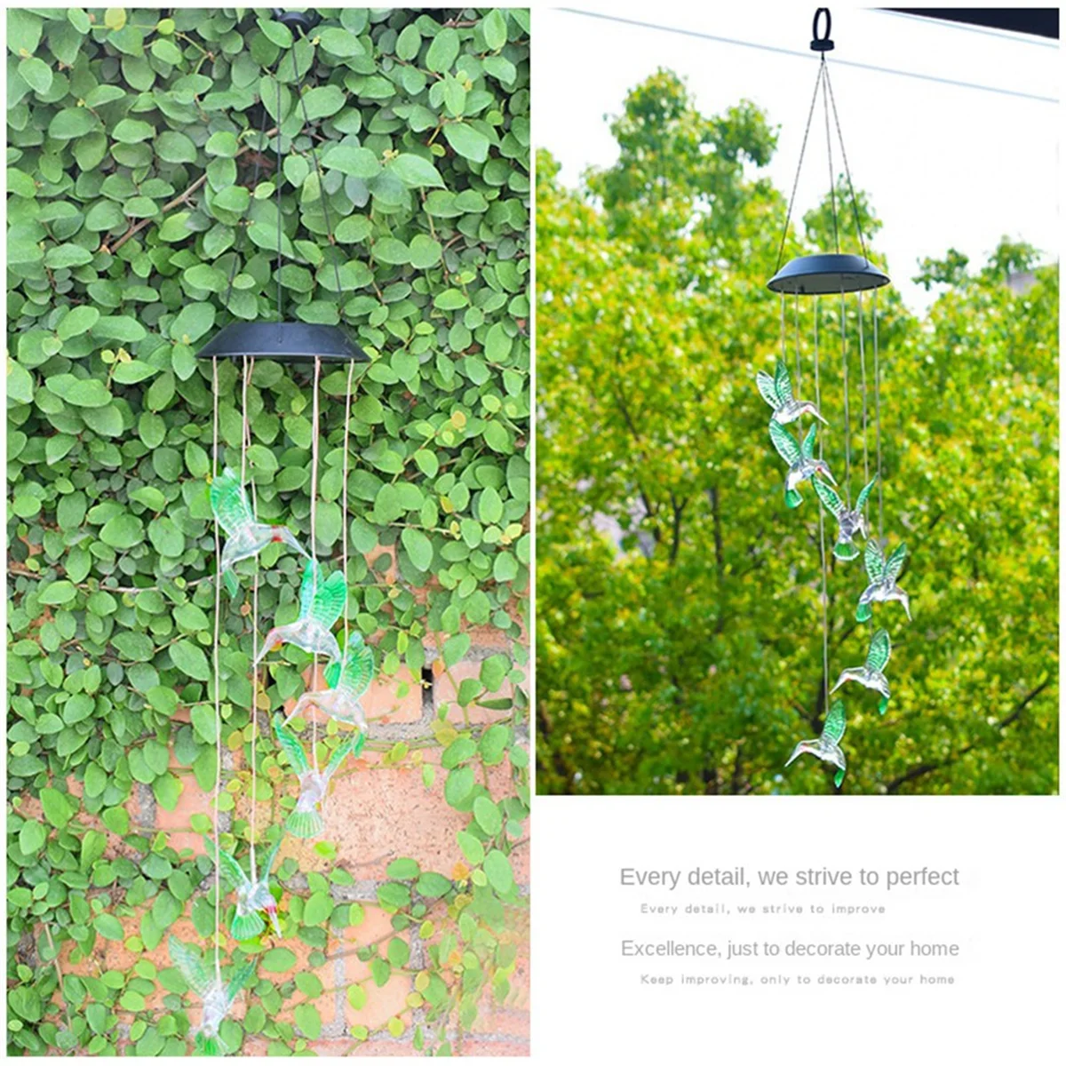 

LALA Hummingbird Outdoor Solar Lights, Solar Wind Chime Lights, Hanging Gifts for Mom and Grandma Transparent